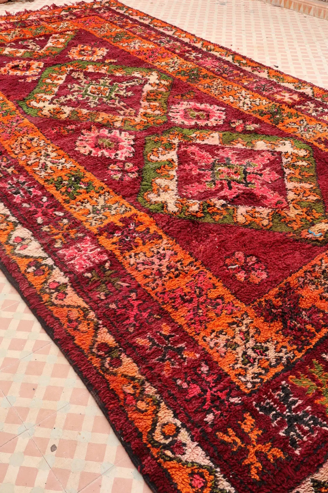 Tapis Berbère Boujaad Antique Bordeaux Orange - 392 x 204 cm Néda