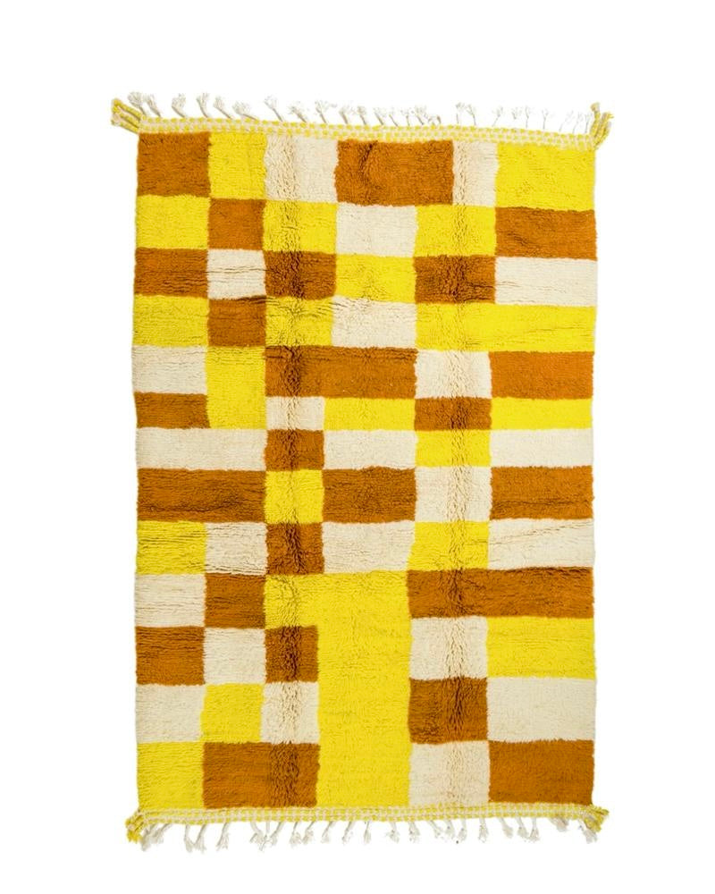 Colored Berber carpet Béni Ouarain with yellow and brown tiles - 263 x 155 cm