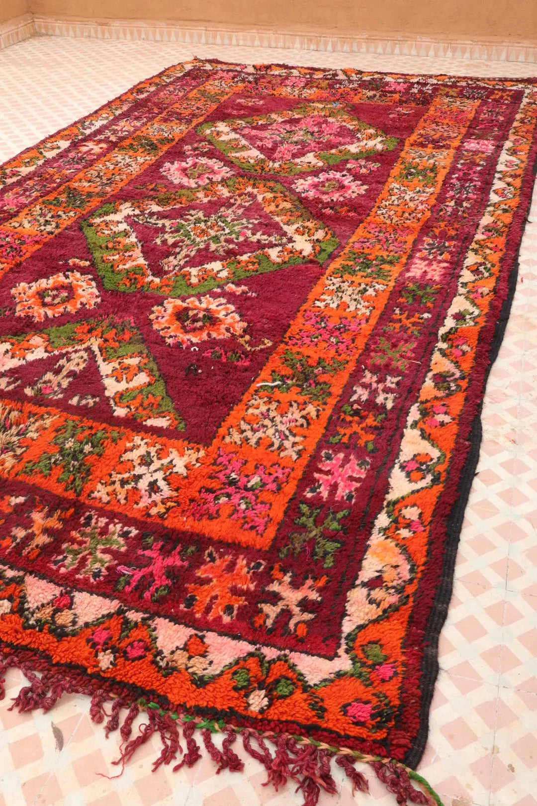 Tapis Berbère Boujaad Antique Bordeaux Orange - 392 x 204 cm Néda