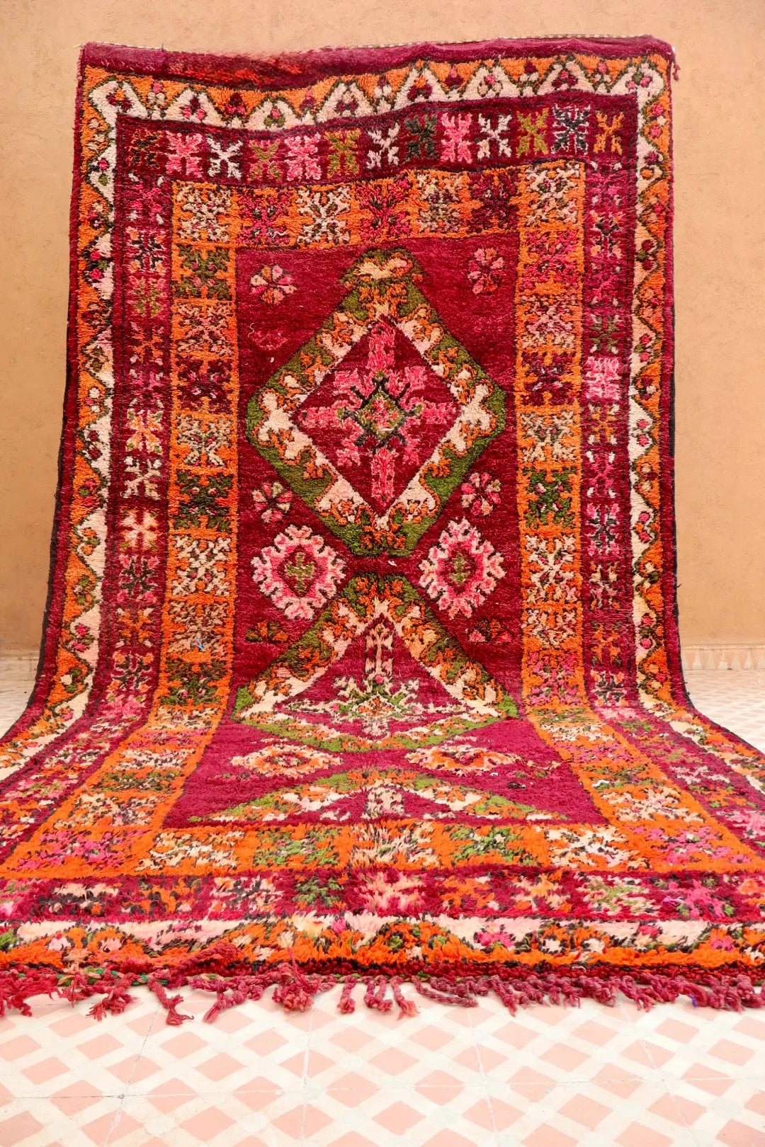 Tapis Berbère Boujaad Antique Bordeaux Orange - 392 x 204 cm Néda