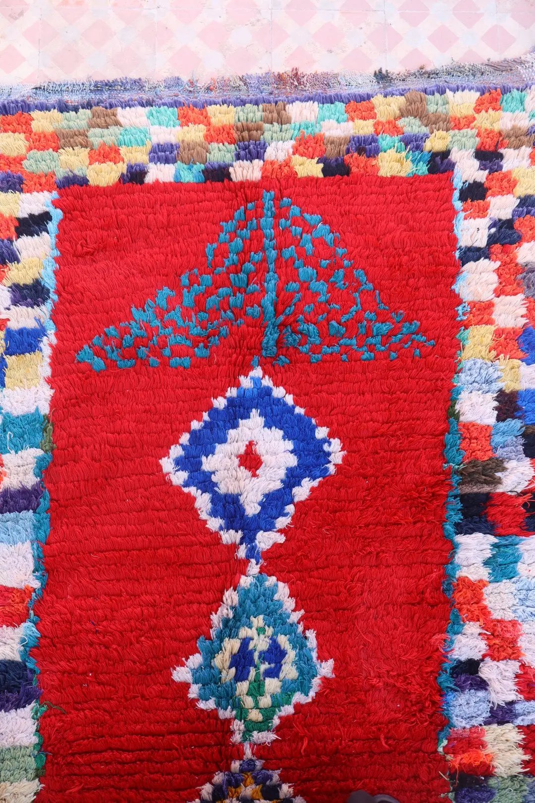 Tapis Berbère Coloré Ancien Rouge et Multicolore   - 229 x 132 cm Néda