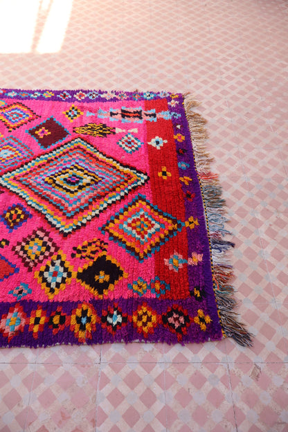 Tapis Berbère Azilal Vintage Coloré Rose - 240 x 139 cm Néda