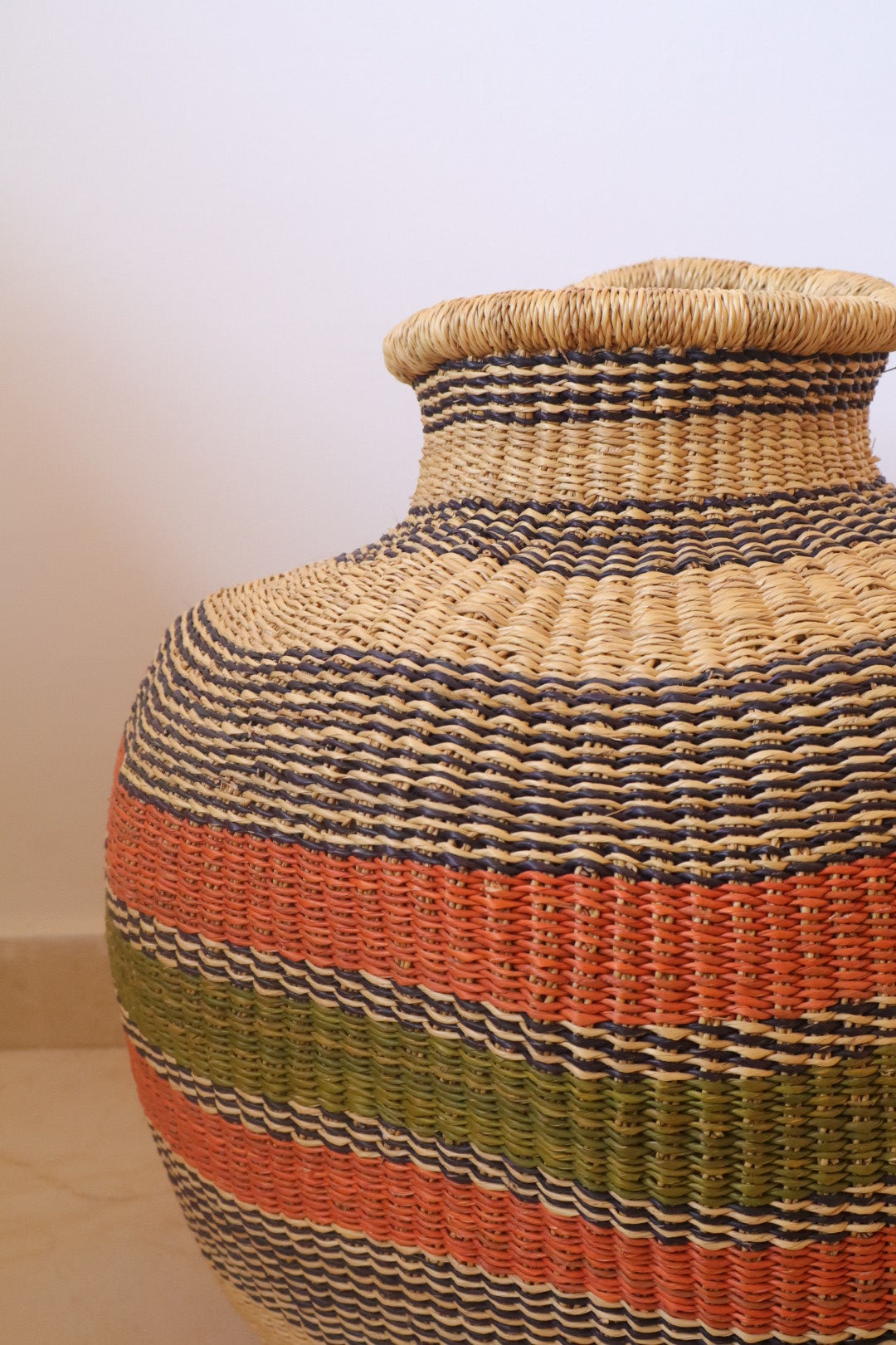 African decorative basket Burkina Faso Round - Orange