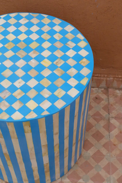 Table d’Appoint Tabouret en Os et Résine Bleu - « LADO » Néda