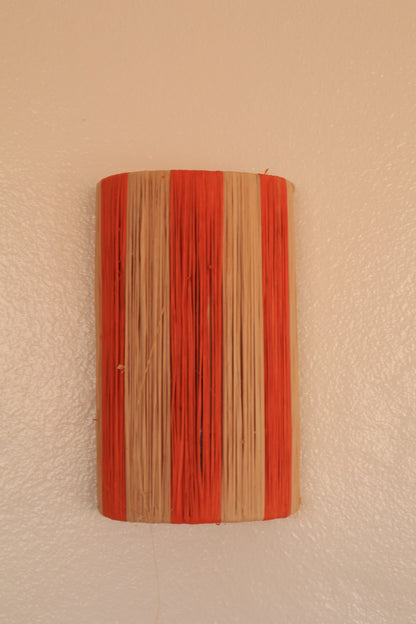 Orange and Natural Striped Raffia Wall Sconces