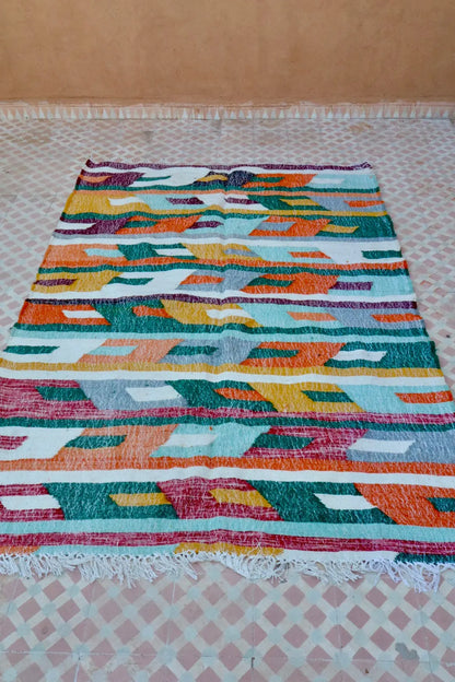 Tapis Berbère Kilim Zanafi Multicolore Moderne  - 153 x 240 Néda