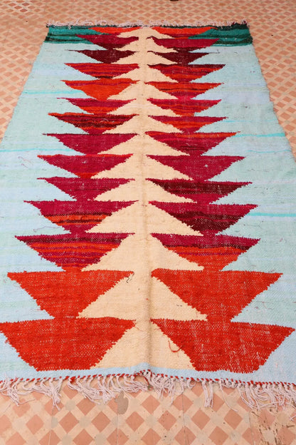 Tapis Berbère Coloré Kilim Boucherouite Bleu Ciel Multicolore   - 242 x 144 cm Néda