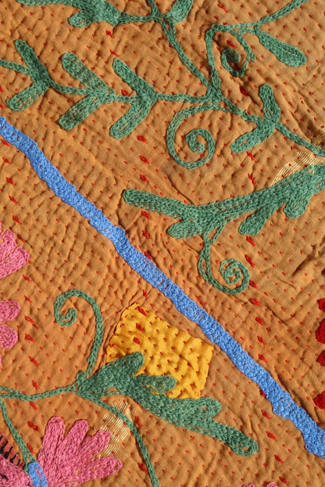 Kantha Suzani indien Brodé Multicolore Orange– Coton Néda