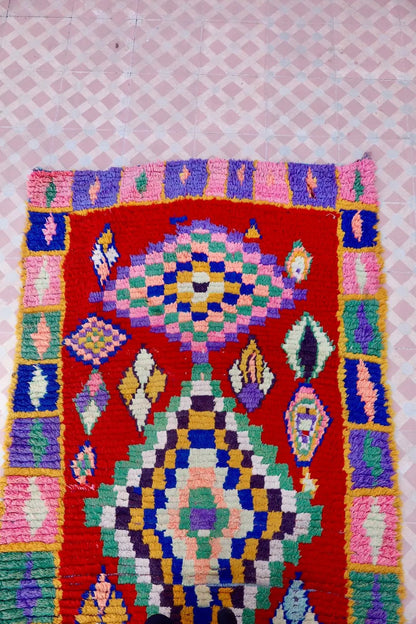 Tapis Berbère Azilal Vintage de Couloir Coloré Rouge - 214 x 91 cm Néda