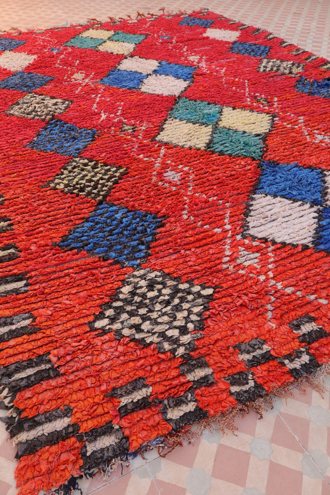 Rood Boucherouite Berber tapijt - 215 x 150 cm