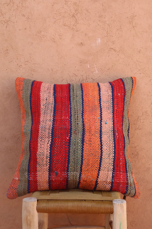 Coussin Haïk en Laine Rayé Multicolore Fait-Main ELA - Néda