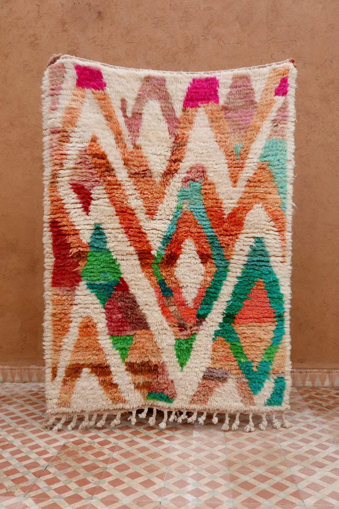 Alfombra Bereber Boujad Colorida Terracota Durazno Verde- 138 × 103 cm Néda