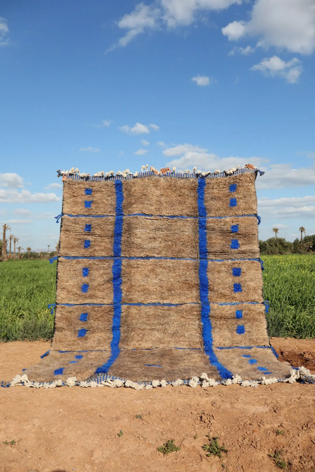 Tapis Berbère Gris et Bleu à Reliefs Béni Ouarain - 290 x 205 cm Néda