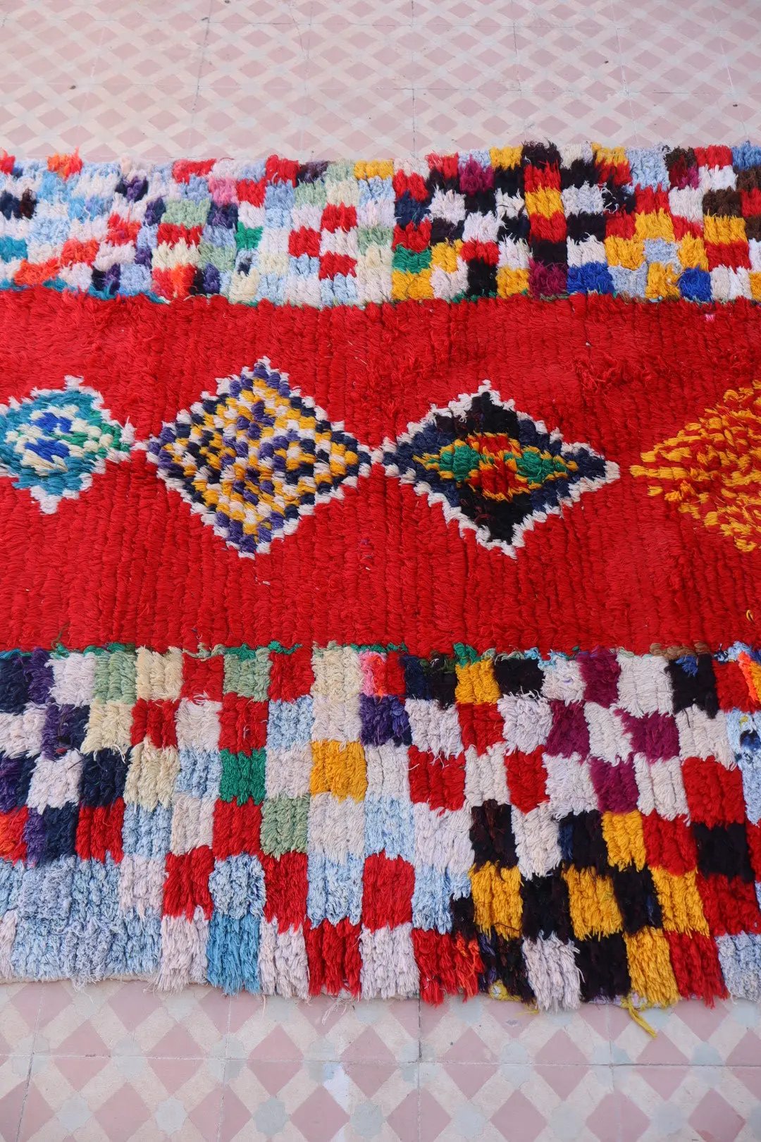 Tapis Berbère Coloré Ancien Rouge et Multicolore   - 229 x 132 cm Néda