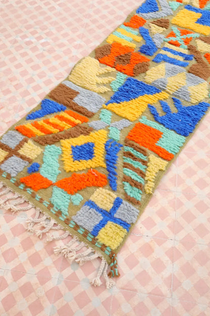 Tapis Berbère Couloir Béni Ouarain Multicolore en Reliefs- 303 x 77 cm Néda
