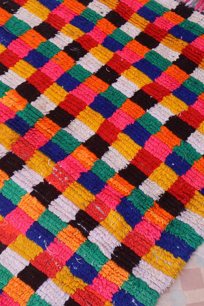 Tapis Berbère Azilal Vintage de Couloir Carreaux Multicolores - 242 x 99 cm Néda