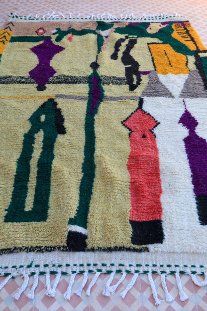 Tapis berbère boujad vert anis vert amande à motifs colorés, véritable tapis marocain coloré, tapis multicolore coloré 