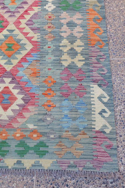 Traditional multicolored Afghan kilim carpet - 295 x 219 cm