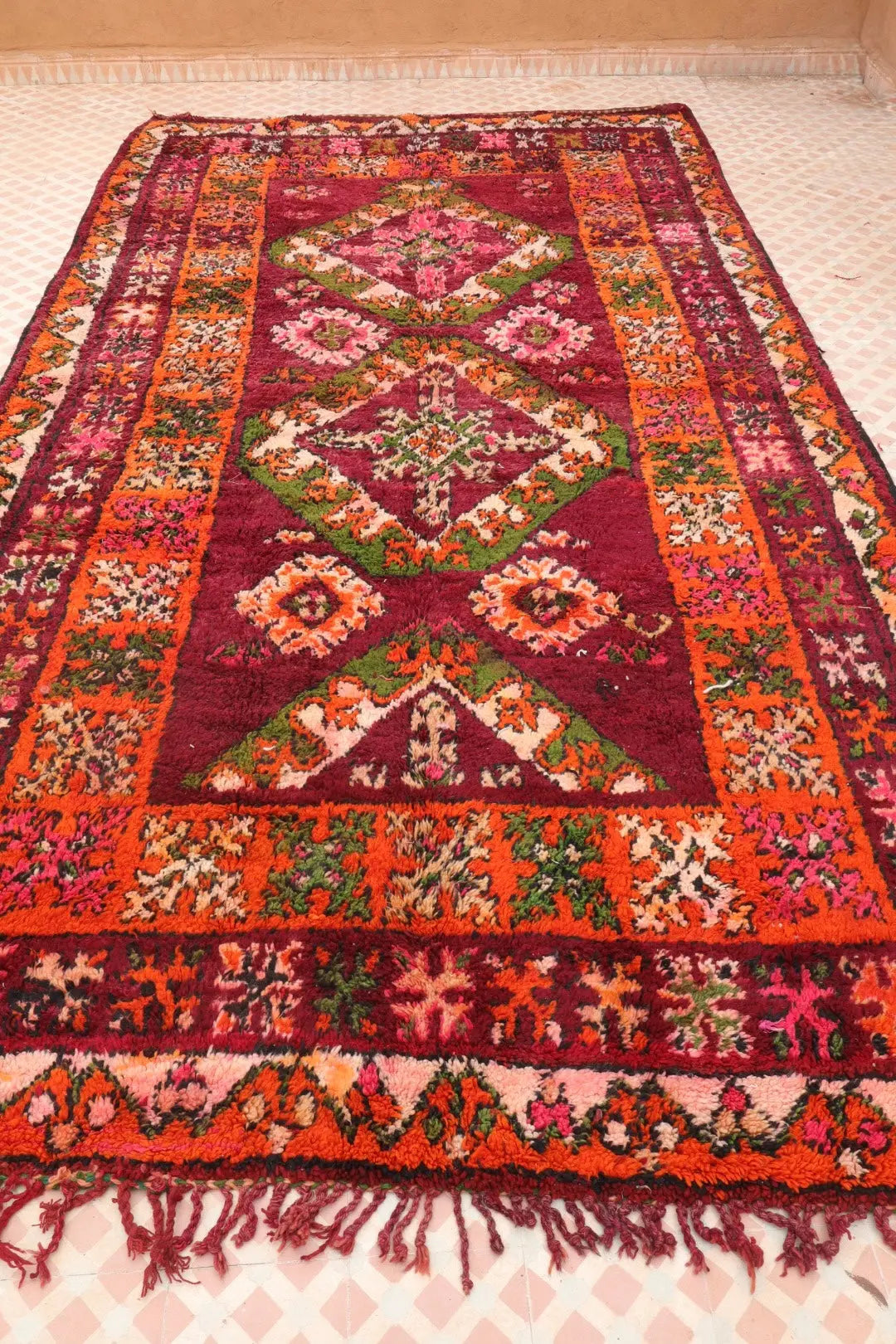 Tapis Berbère Boujaad Antique Bordeaux Orange - 392 x 204 cm Néda