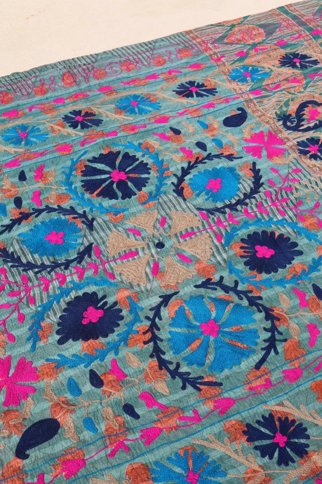 Kantha Suzani indien Brodé Multicolore Bleu– Coton Néda