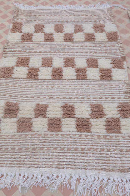 Par de alfombras bereberes Kilim Zanafi Damier Beige/Blanco - Alfombras de cama 