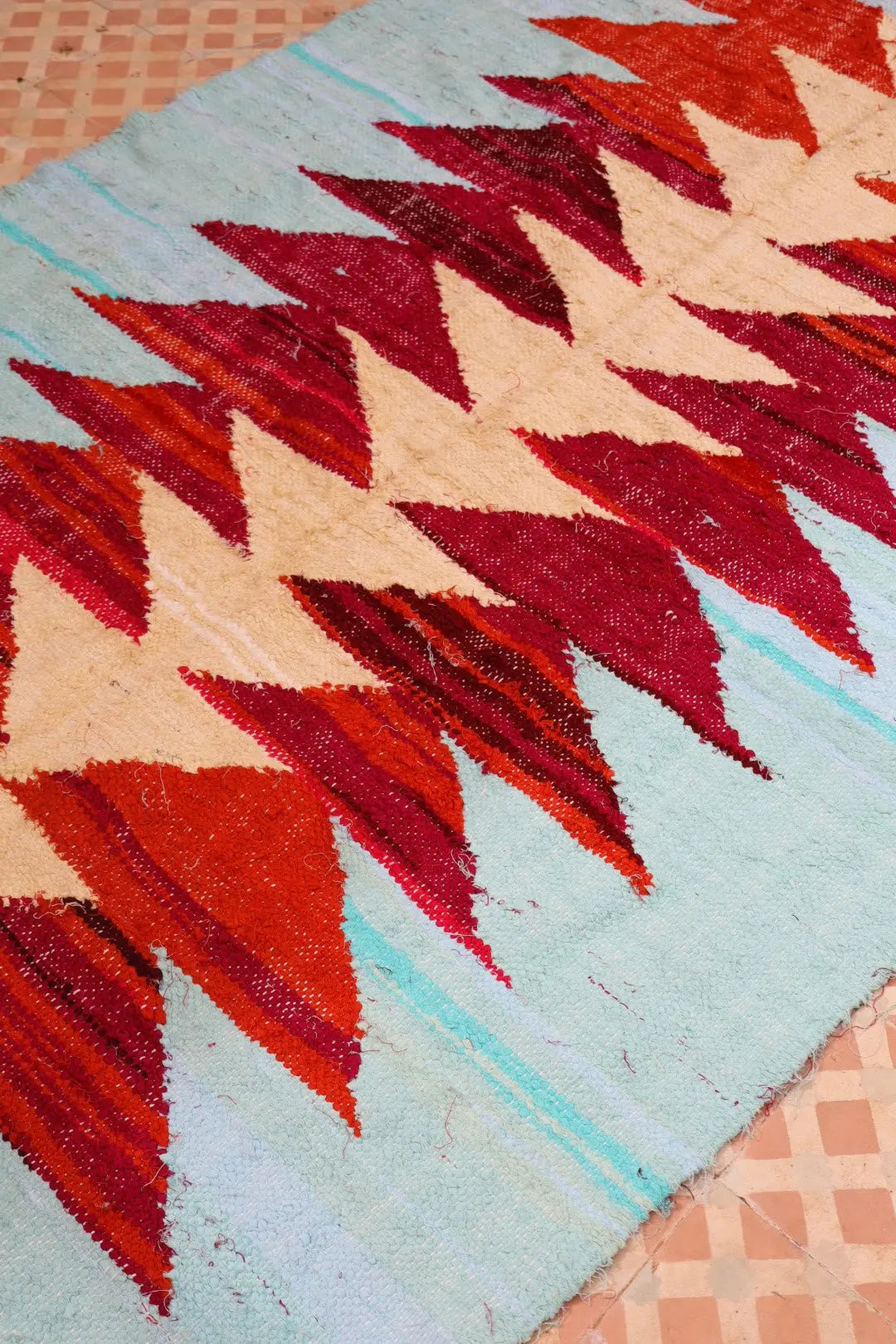 Tapis Berbère Coloré Kilim Boucherouite Bleu Ciel Multicolore   - 242 x 144 cm Néda