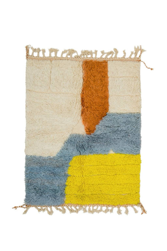 Tapis berbère coloré moderne jaune gris terracotta et blanc à reliefs contemporain 