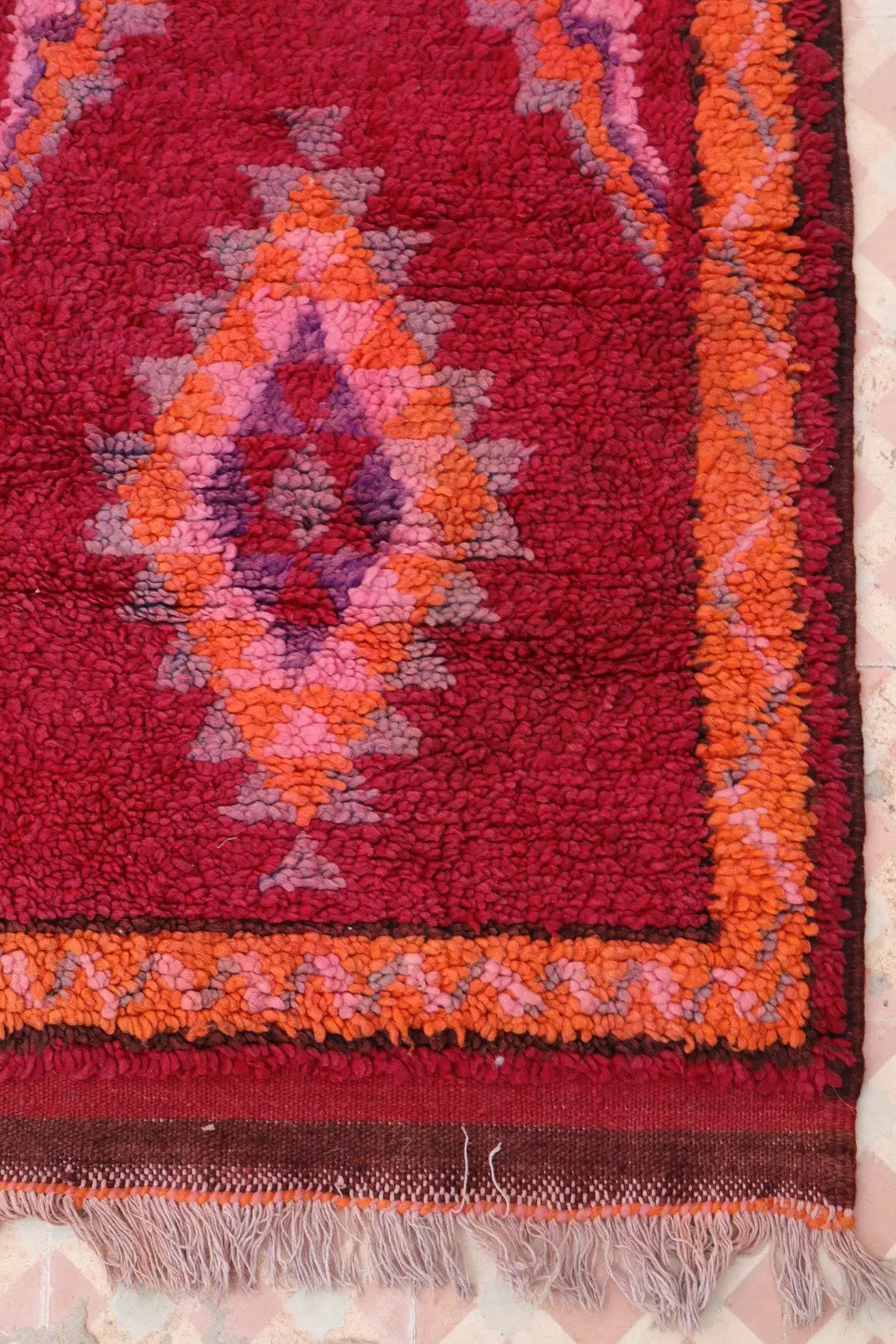 Tapis Berbère Boujaad Antique Bordeaux Orange - 204 x 105 cm Néda