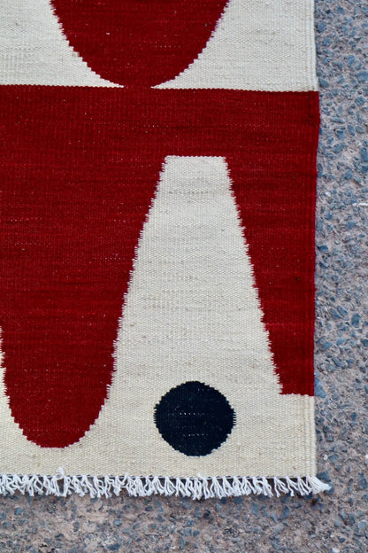 Tapis Kilim Afghan Couloir Moderne Rouge Blanc Noir - 304 x 80 cm Néda