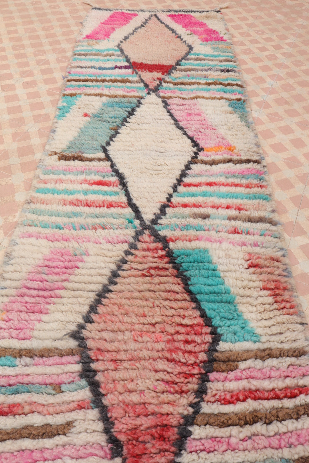 Tapis Couloir Boujad Marocain Coloré Losanges - 307 x 61 cm Néda