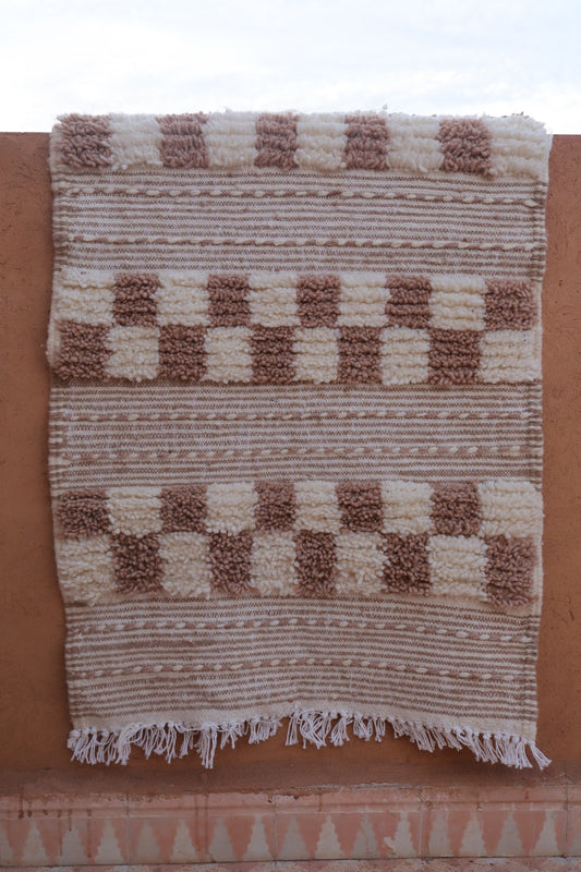 Paire de Tapis Berbères Kilim Zanafi Damiers Beige/Blanc  - Descentes de lit Néda