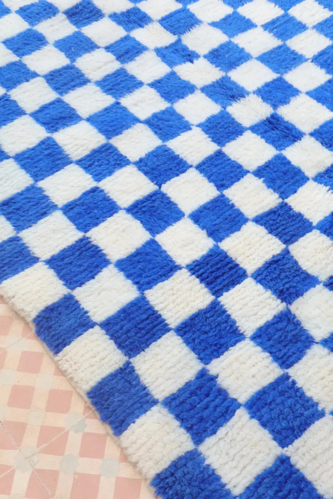 Alfombra Bereber a Cuadros Azul Klein Beni Ouarain Néda