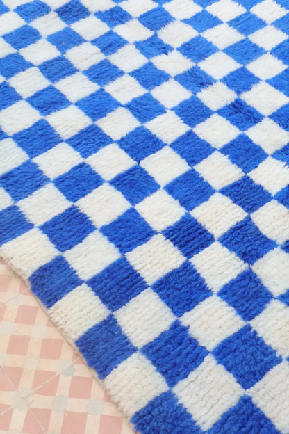 Alfombra Bereber a Cuadros Azul Klein Beni Ouarain Néda