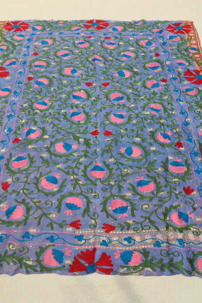 Kantha Suzani indien Brodé Multicolore Lilas– Coton Néda