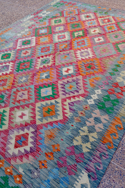 Traditional multicolored Afghan kilim carpet - 295 x 219 cm