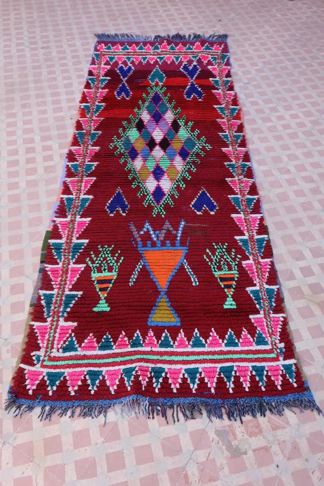 Tapis Berbère Azilal Vintage de Couloir Coloré- 210 x 78 cm Néda