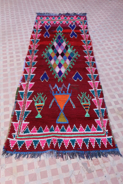 Tapis Berbère Azilal Vintage de Couloir Coloré- 210 x 78 cm Néda