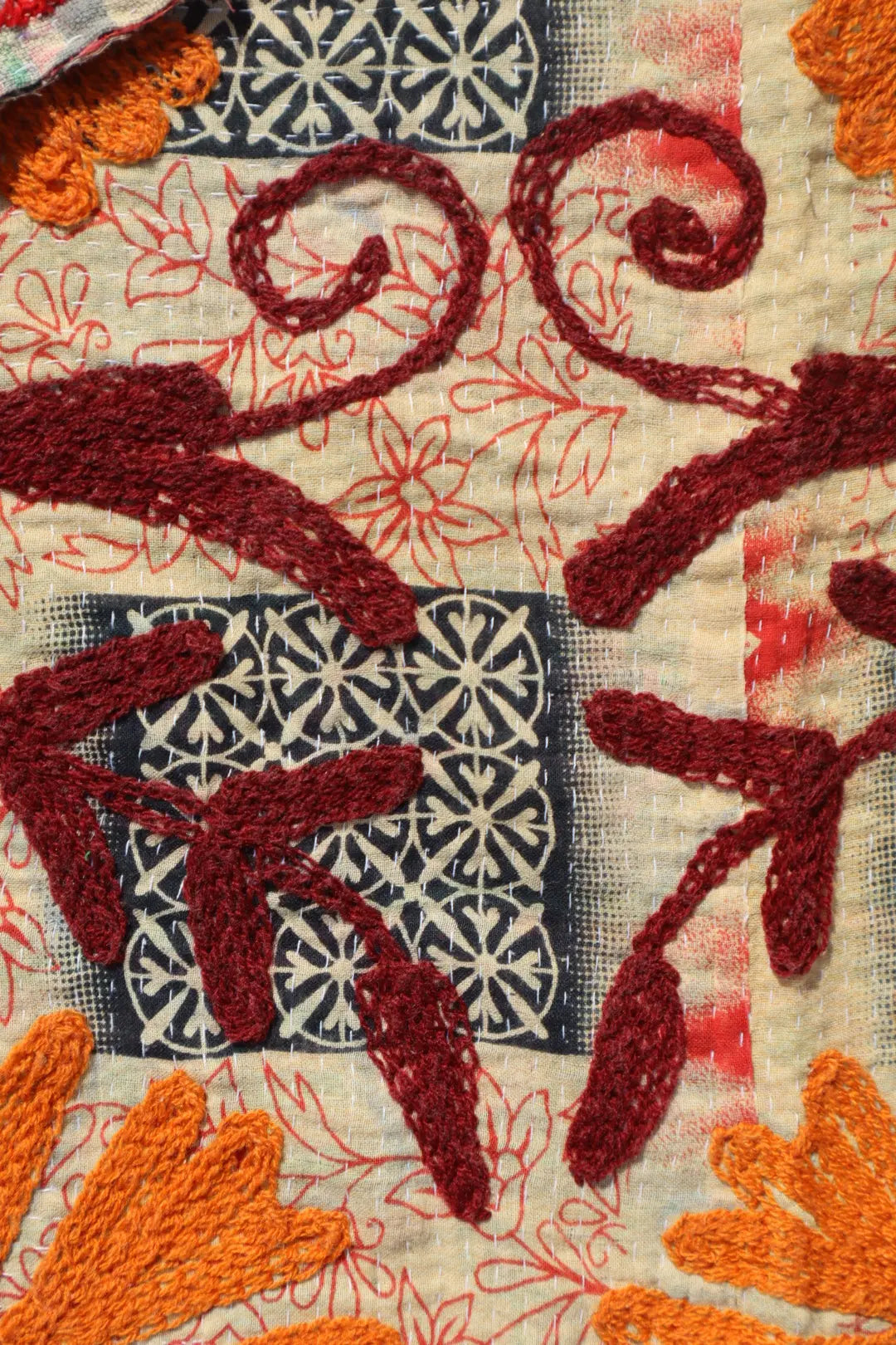 Kantha Suzani indien Brodé Pêche – Coton Néda