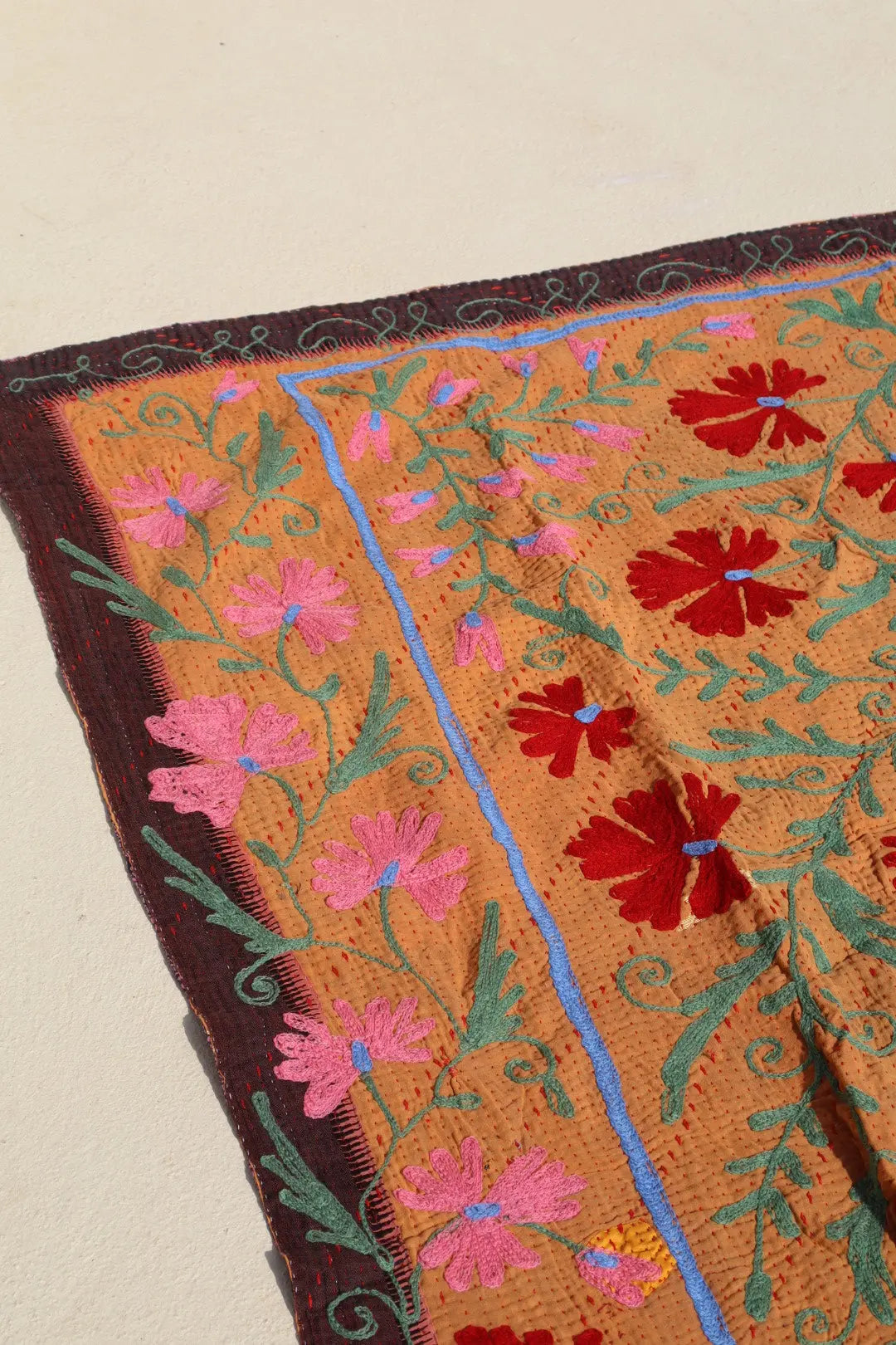 Kantha Suzani indien Brodé Multicolore Orange– Coton Néda