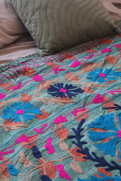 Kantha Suzani indien Brodé Multicolore Bleu– Coton Néda