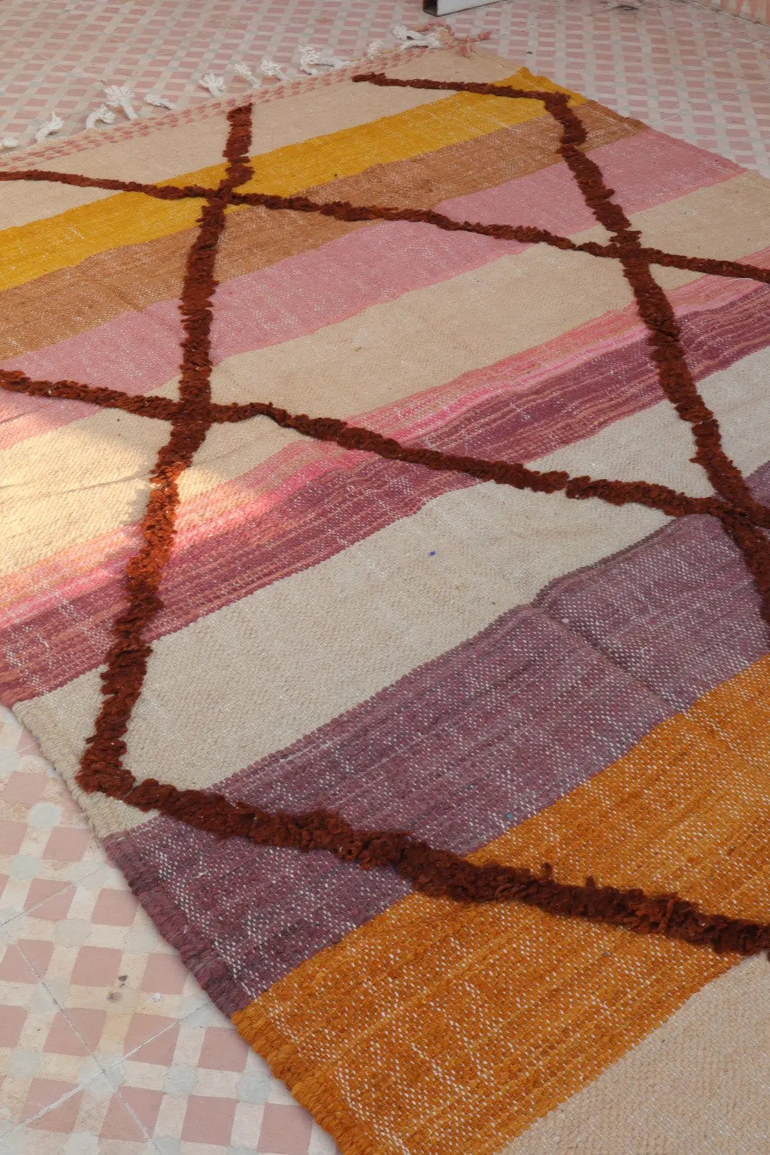 Tapis Berbère Kilim Zanafi Multicolore Coucher de Soleil  - 296 x 195 cm Néda