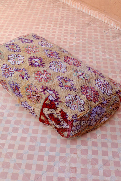 Pouf Berbère XL Beige Foncé à Motifs Néda