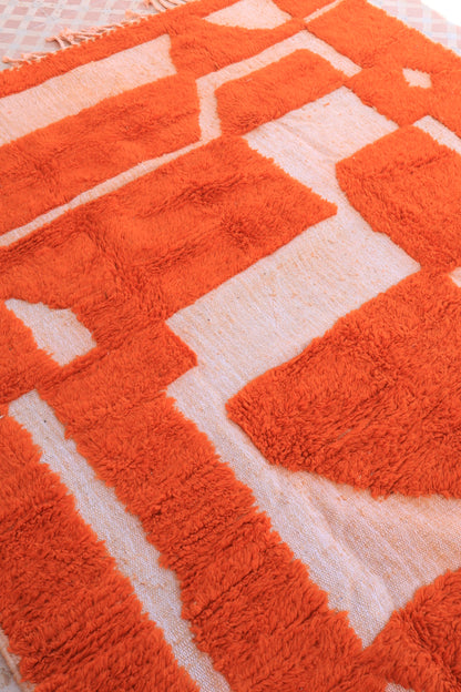 Tapis Berbère Béni Ouarain Moderne Orange Destructuré - 214 x 167 cm