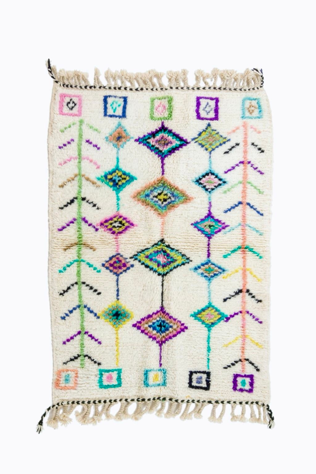 Tapis Berbère Azilal Blanc à Motifs Colorés - 175 x 122 cm