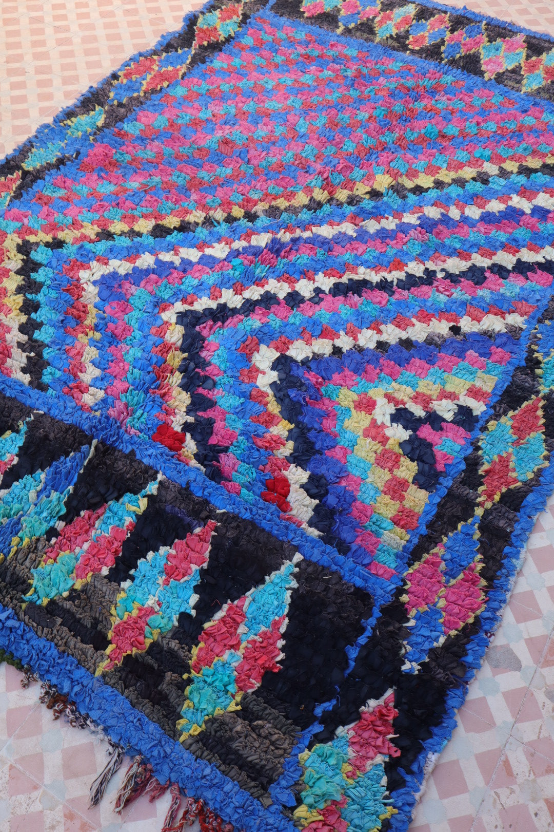 Berber boucherouite blue and colorful carpets - 231 x 160 cm