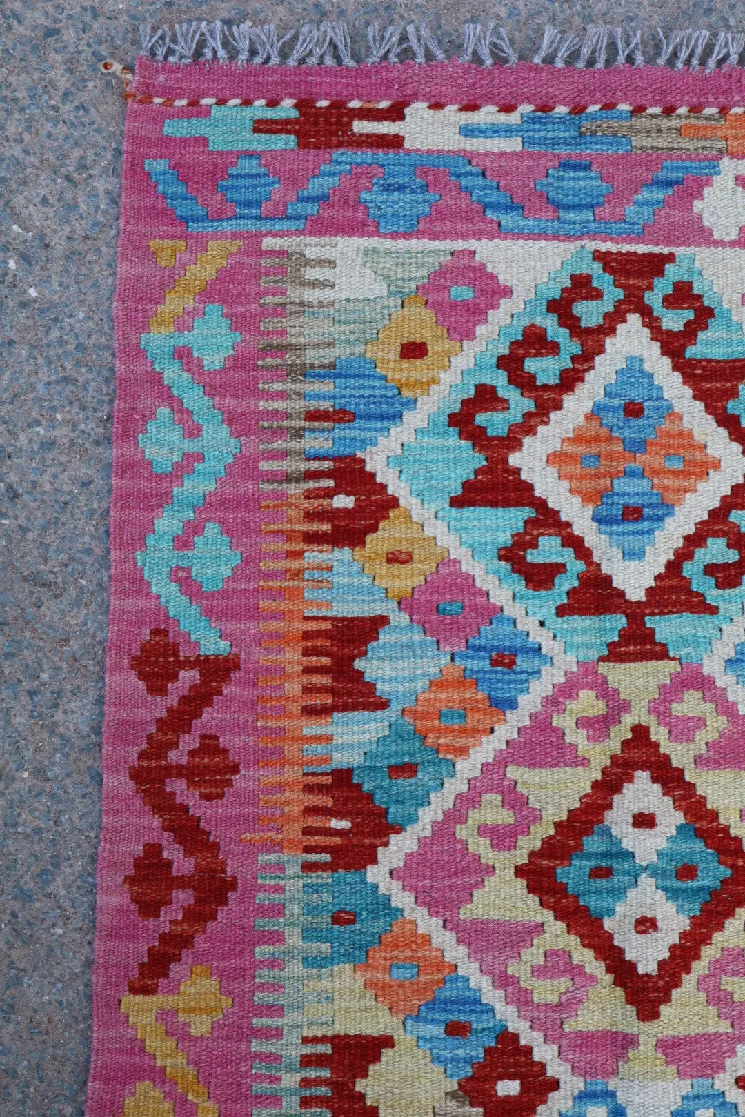 Tapis Kilim Afghan Couloir Traditionnel Rose - 202 x 65 cm Néda
