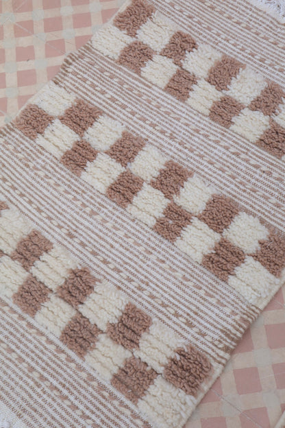 Par de alfombras bereberes Kilim Zanafi Damier Beige/Blanco - Alfombras de cama 