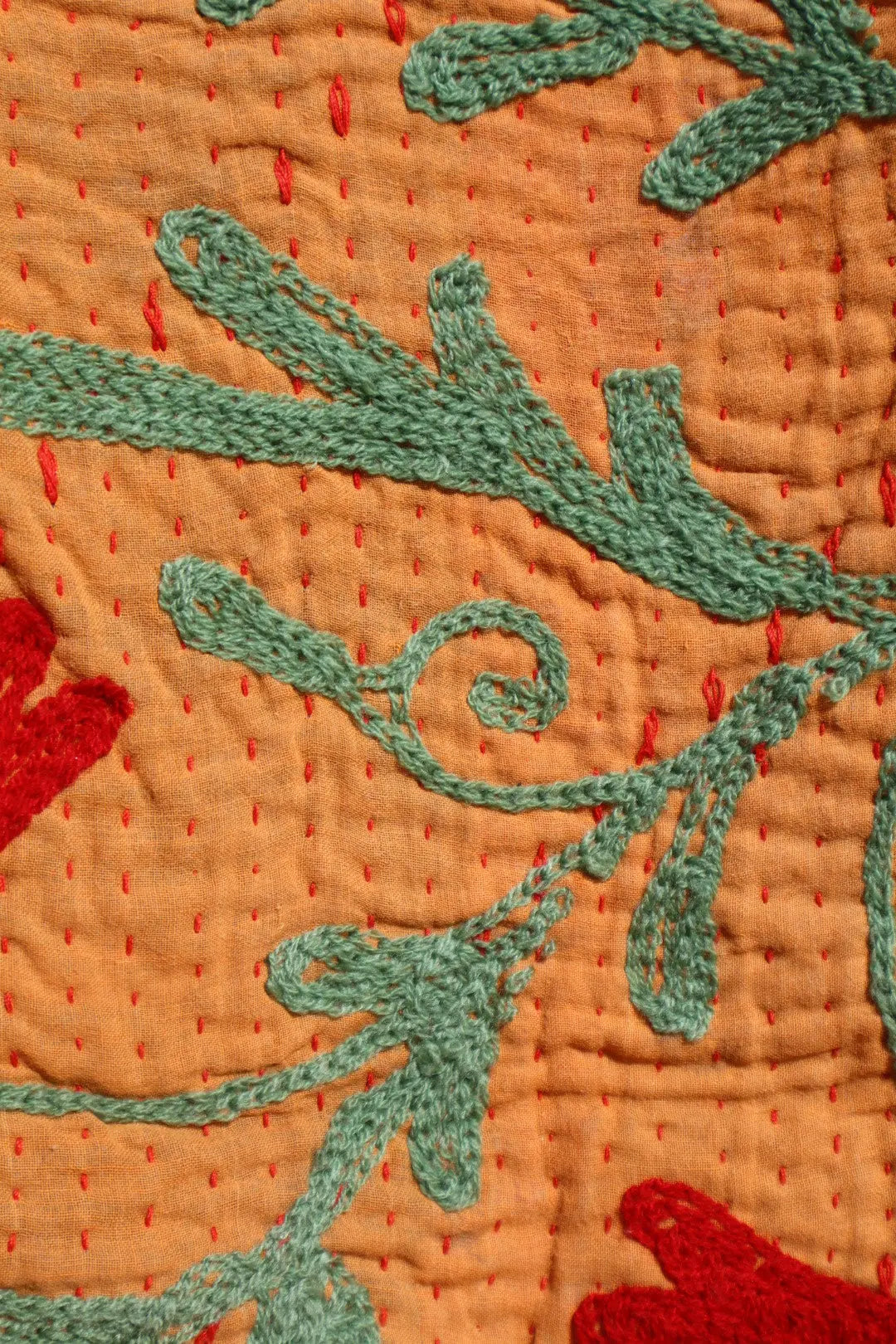 Kantha Suzani indien Brodé Multicolore Orange– Coton Néda