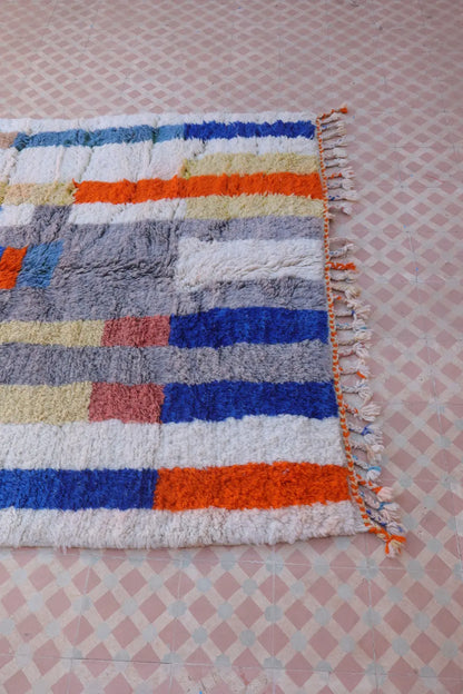 Tapis Berbère Azilal Écru Lignes Colorées- 249 x 157  cm Néda