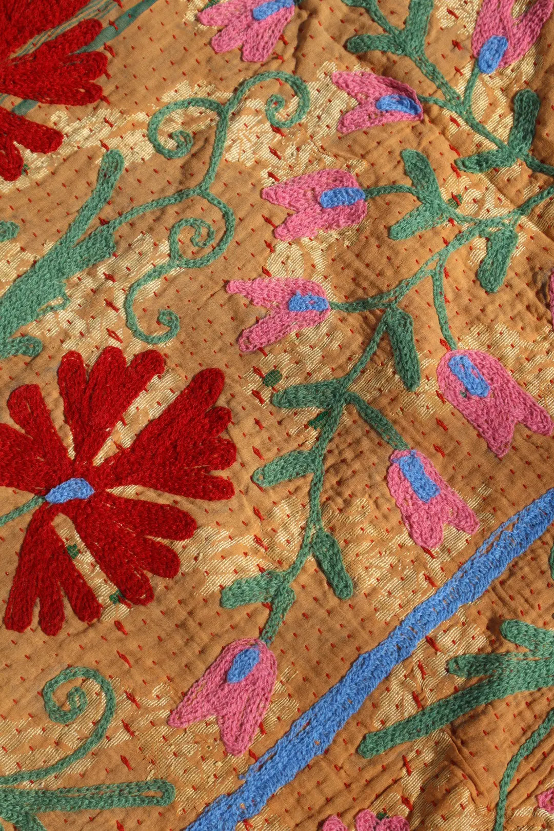Kantha Suzani indien Brodé Multicolore Orange– Coton Néda